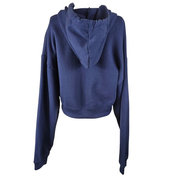 Victoria Secret Pink Navy Blue Green Cropped Hooded Winter Women's Sweatshirt L - Picture 3 of 5